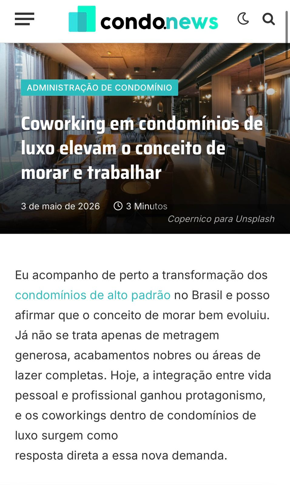 Matéria no Condo.News